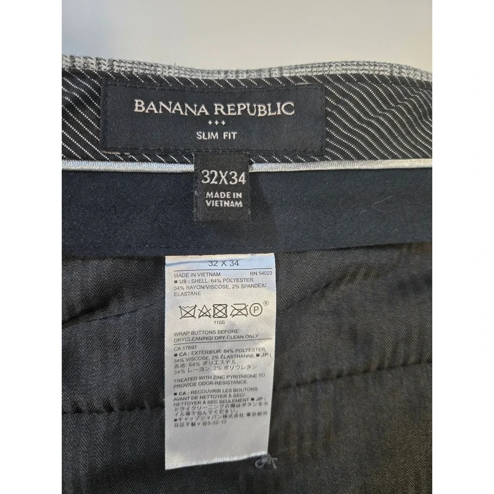 Banana Republic Mens Gray Plaid Slim Fit Dress Pants 32x34 Stretch Trousers